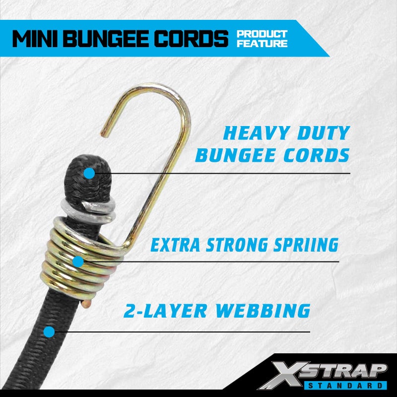 XSTRAP STANDARD 10-Inch Mini Bungee Cords 20 Pieces Rubber Stretchy Bungee Cords with Steel Hooks for Tarp Covers, Canvas Canopies, Motorcycle, Cargo, Hang Christmas Ornaments - Image 4